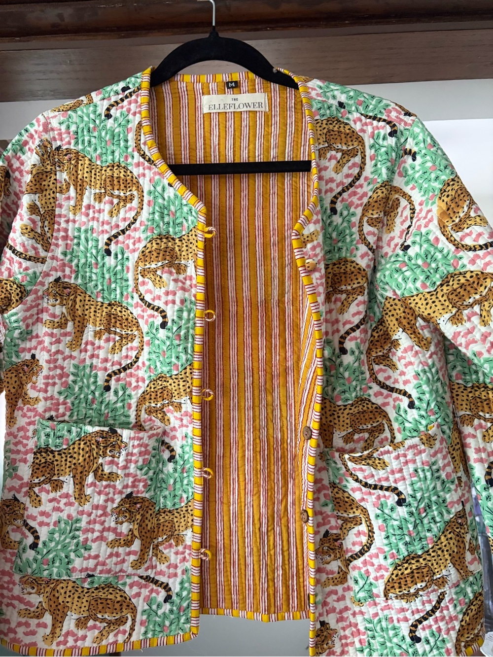The Elleflower Green & Yellow Leopard Print Quilted Jacket